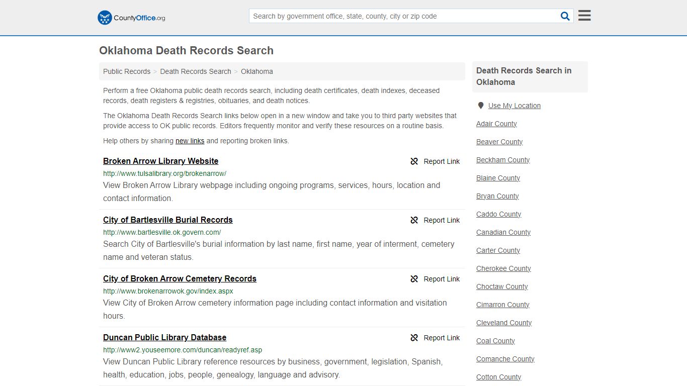Oklahoma Death Records Search - County Office
